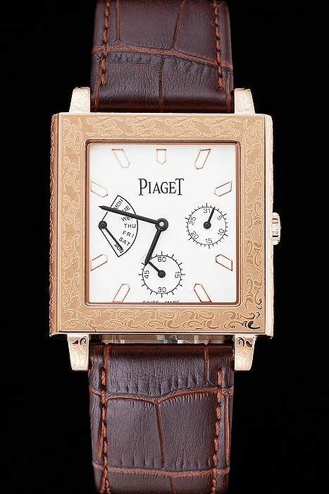 Piaget Emperador Limited Edition White Dial Engraved Rose Gold Case Brown Leather Bracelet new125137