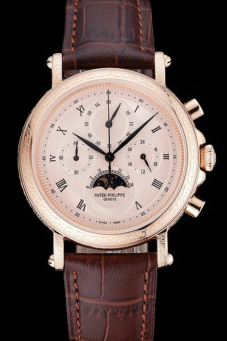 Patek Philippe Grand Complications Rose Gold Dial Engraved Rose Gold Case Brown Leather Bracelet new125139