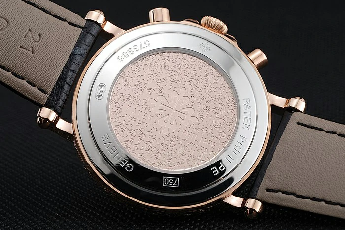 Patek Philippe Grand Complications White Dial Engraved Rose Gold Case Black Leather Bracelet new125141