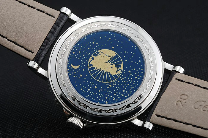 Patek Philippe Perpetual Calendar Retrograde Date Black Dial Engraved Silver Case Black Leather Bracelet new125143