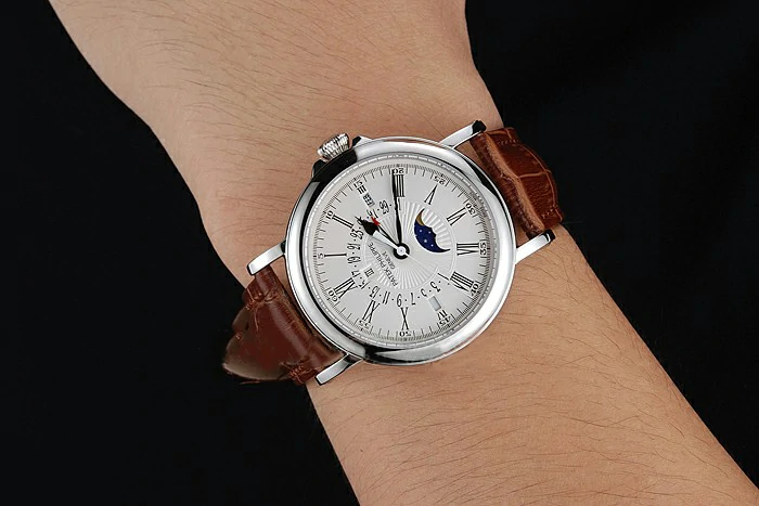 Patek Philippe Perpetual Calendar Retrograde Date White Dial Silver Case Brown Leather Bracelet new125146