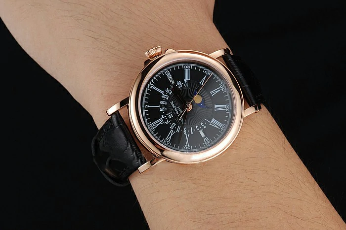 Patek Philippe Perpetual Calendar Retrograde Date Black Dial Rose Gold Case Black Leather Bracelet new125147
