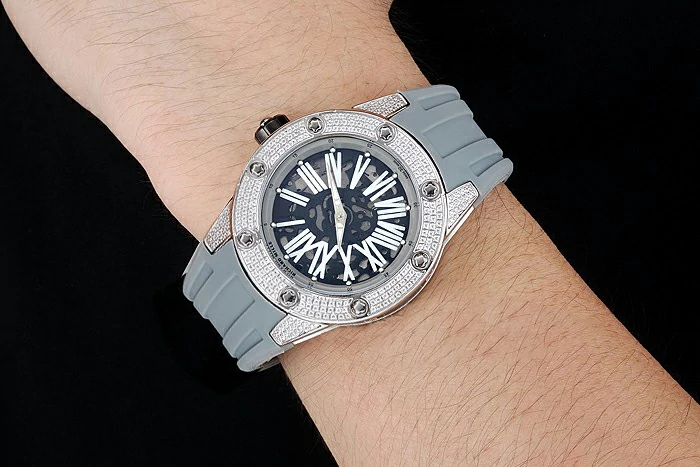 Richard Mille RM 033 Extra Flat Automatic Diamond Case Grey Rubber Bracelet new125397