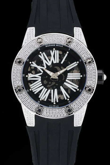 Richard Mille RM 033 Extra Flat Automatic Diamond Case Black Rubber Bracelet new125398