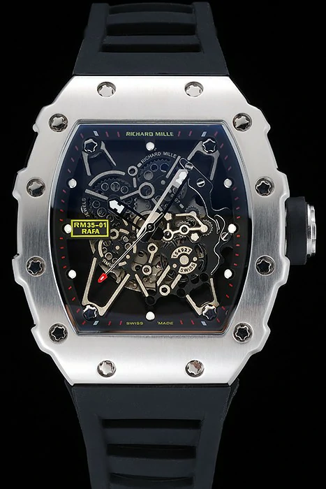 Richard Mille RM 35 01 Rafael Nadal Silver Case Black Rubber Bracelet new125401