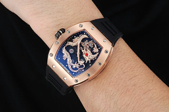 Richard Mille RM 057 Tourbillon Dragon Jackie Chan Gold Case Black Rubber Bracelet new125403
