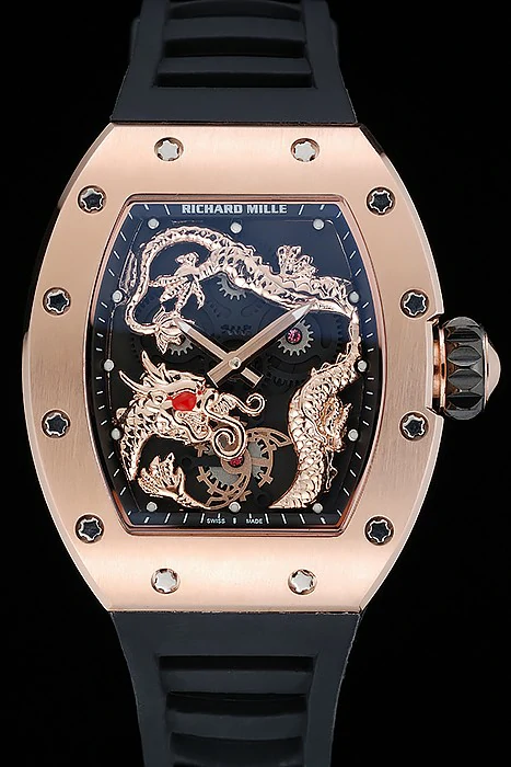 Richard Mille RM 057 Tourbillon Dragon Jackie Chan Gold Case Black Rubber Bracelet new125403