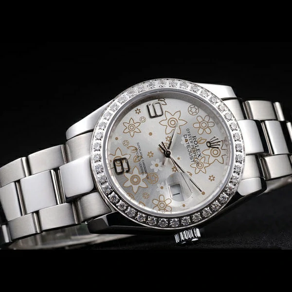 Rolex Datejust Polished Stainless Steel Silver Flowers Dial Diamond Plated new58019