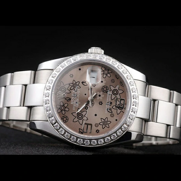 Rolex Datejust Polished Stainless Steel Brown Flowers Dial Diamond Plated new58020