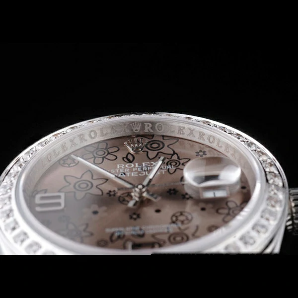 Rolex Datejust Polished Stainless Steel Brown Flowers Dial Diamond Plated new58020