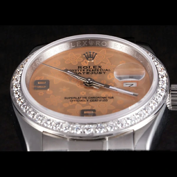 Rolex Datejust Polished Stainless Steel Orange Flowers Dial Diamond Plated new58021