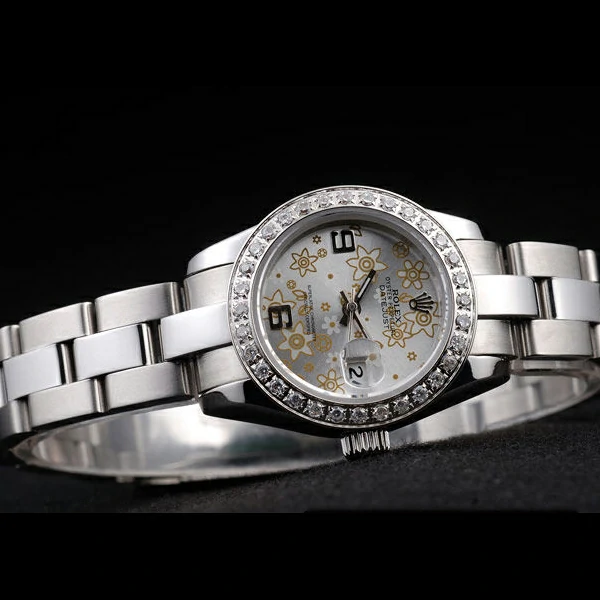 Rolex Datejust Polished Stainless Steel Silver Flowers Dial Diamond Plated new58023