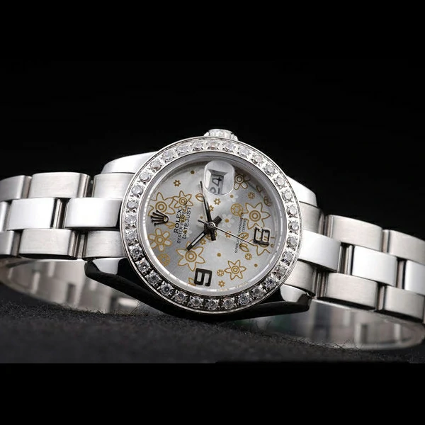 Rolex Datejust Polished Stainless Steel Silver Flowers Dial Diamond Plated new58023