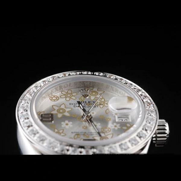 Rolex Datejust Polished Stainless Steel Silver Flowers Dial Diamond Plated new58023