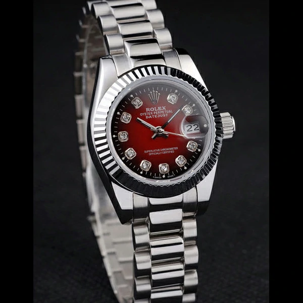 Rolex Datejust Polished Stainless Steel Two Tone Red Dial new58025