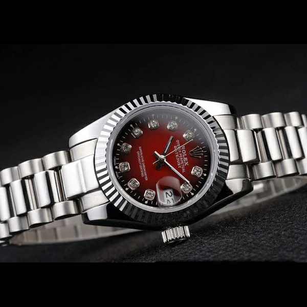 Rolex Datejust Polished Stainless Steel Two Tone Red Dial new58025