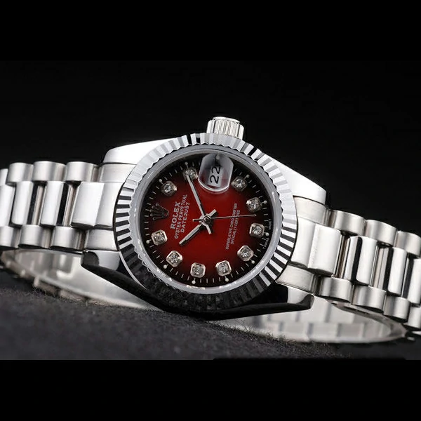 Rolex Datejust Polished Stainless Steel Two Tone Red Dial new58025