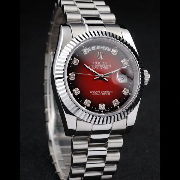 Rolex Day Date Polished Stainless Steel Two Tone Red Dial new58034