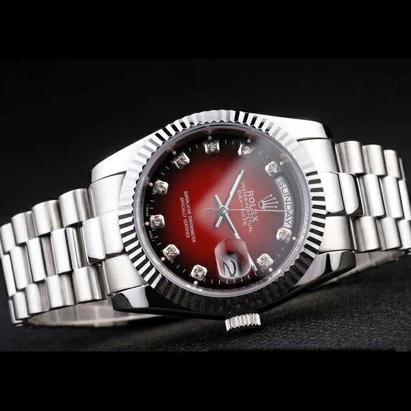 Rolex Day Date Polished Stainless Steel Two Tone Red Dial new58034