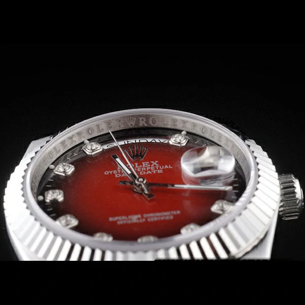 Rolex Day Date Polished Stainless Steel Two Tone Red Dial new58034