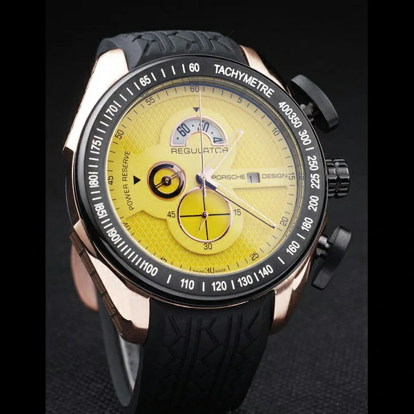 Porsche Regulator Power Reserve Rose Gold Case Yellow Dial new58115