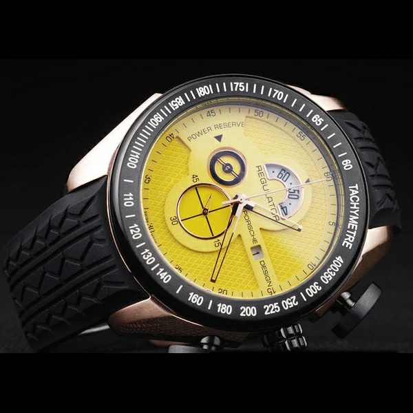 Porsche Regulator Power Reserve Rose Gold Case Yellow Dial new58115
