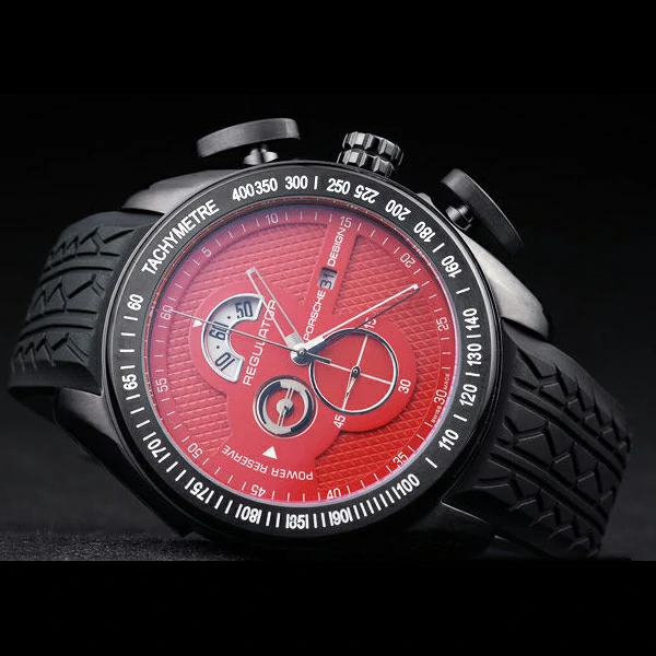 Porsche Regulator Power Reserve Black Case Red Dial new58116