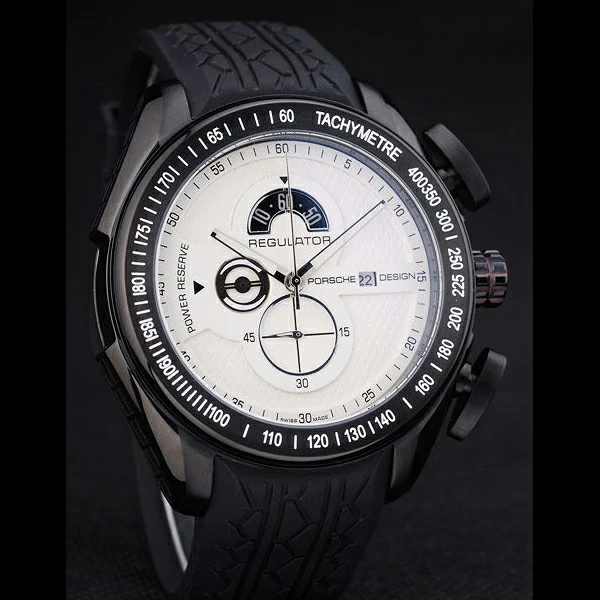 Porsche Regulator Power Reserve Black Case White Dial new58117