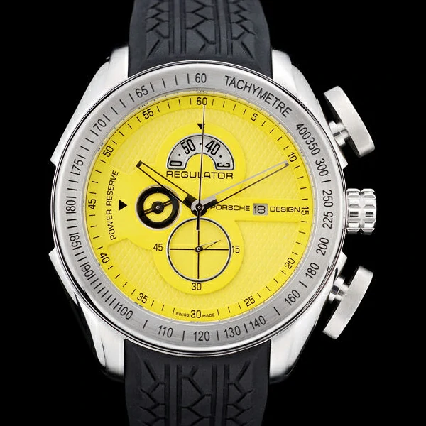 Porsche Regulator Power Reserve Silver Case Yellow Dial new58118