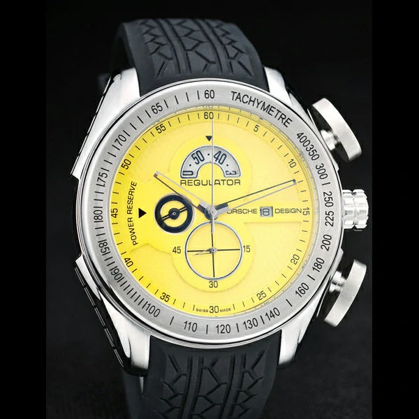 Porsche Regulator Power Reserve Silver Case Yellow Dial new58118