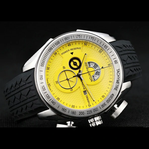 Porsche Regulator Power Reserve Silver Case Yellow Dial new58118