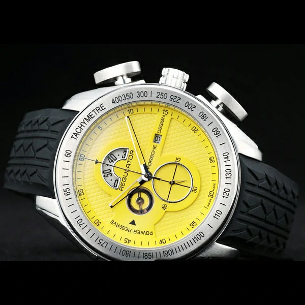 Porsche Regulator Power Reserve Silver Case Yellow Dial new58118