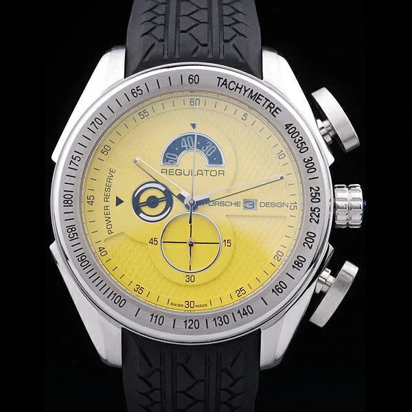 Porsche Regulator Power Reserve Silver Case Yellow Dial new58118