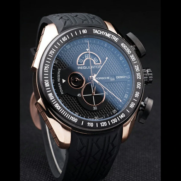 Porsche Regulator Power Reserve Rose Gold Case Black Dial new58119
