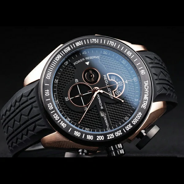 Porsche Regulator Power Reserve Rose Gold Case Black Dial new58119