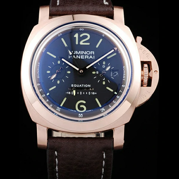 Panerai Luminor Rose Gold Case Black Dial Dark Brown Leather Strap new58211