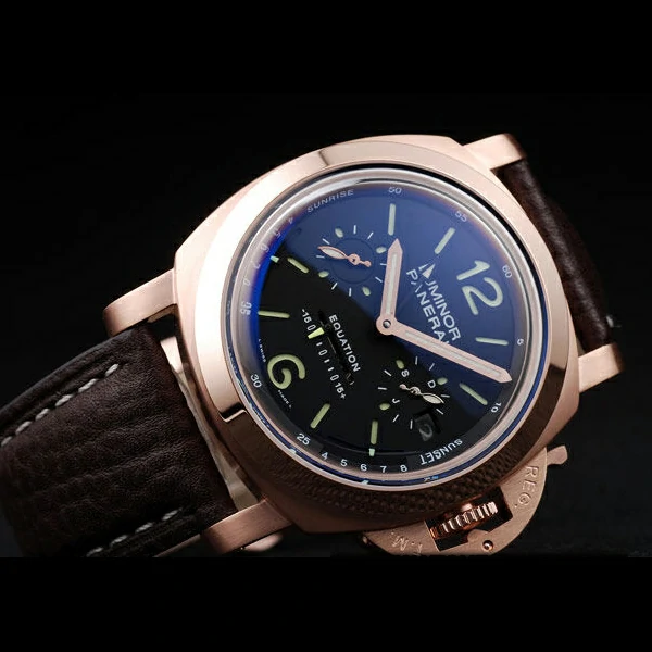 Panerai Luminor Rose Gold Case Black Dial Dark Brown Leather Strap new58211