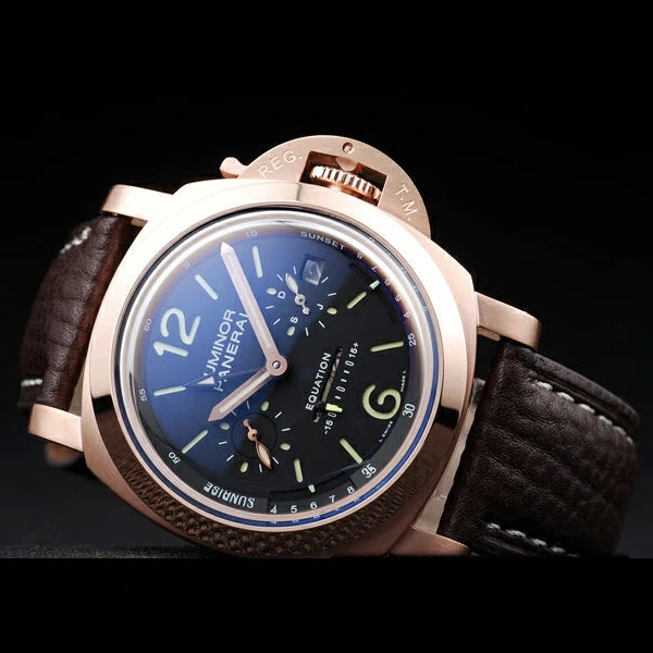 Panerai Luminor Rose Gold Case Black Dial Dark Brown Leather Strap new58211