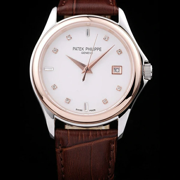 Patek Philippe Geneve Calatrava Crystal Studded Hour Marker White Dial Brown Leather Strap new58229