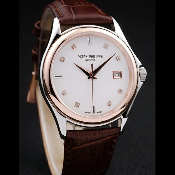 Patek Philippe Geneve Calatrava Crystal Studded Hour Marker White Dial Brown Leather Strap new58229