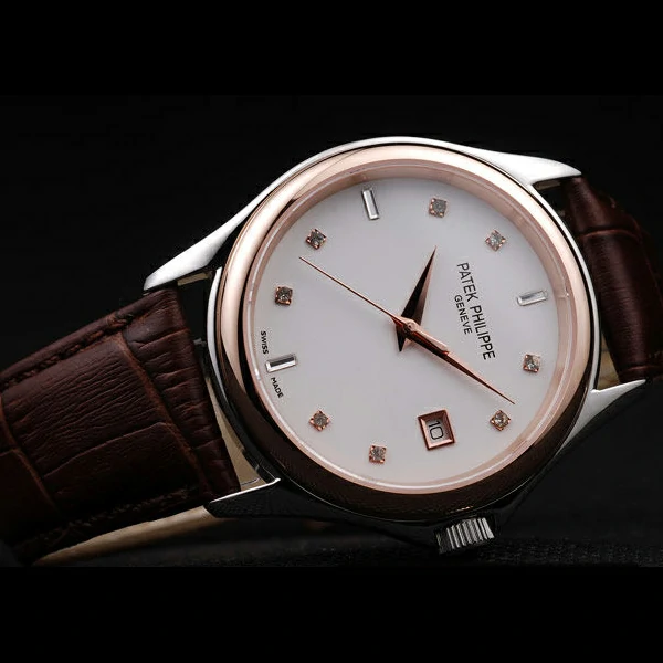 Patek Philippe Geneve Calatrava Crystal Studded Hour Marker White Dial Brown Leather Strap new58229