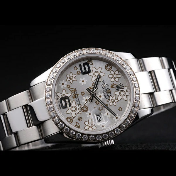 Rolex Datejust Stainless Steel Silver Flowers Dial Diamond Plated new58418