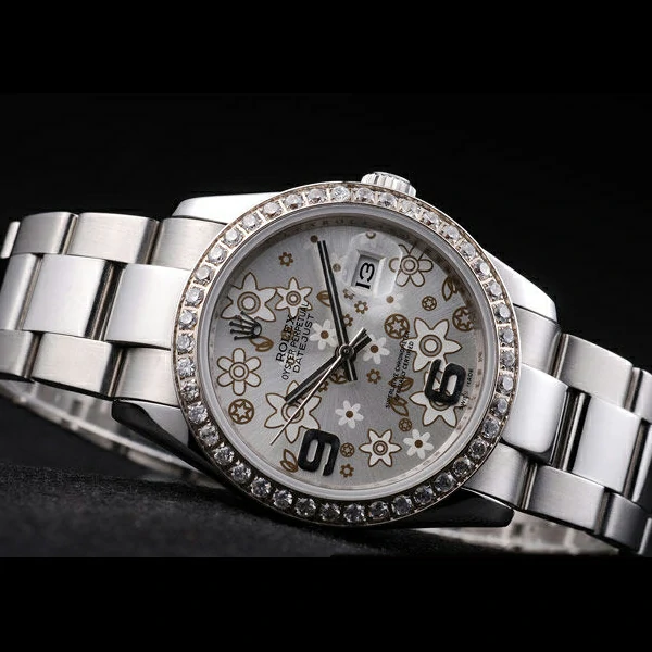 Rolex Datejust Stainless Steel Silver Flowers Dial Diamond Plated new58418