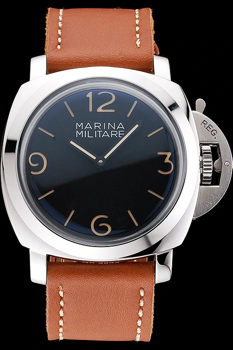 Panerai Radiomir Brushed Stainless Steel Case Black Dial Brown Leather Strap new58532