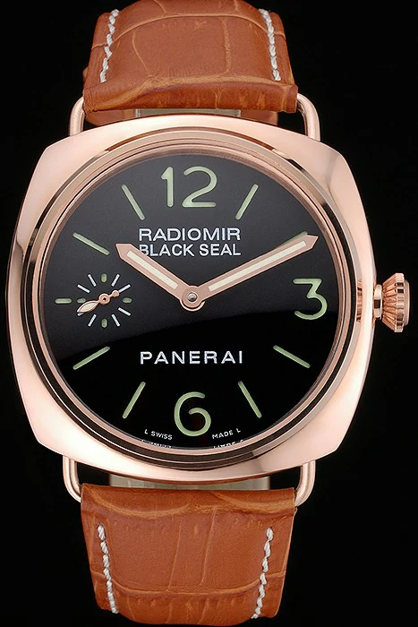 Panerai Radiomir Rose Gold Case Black Dial Brown Leather Strap new58582