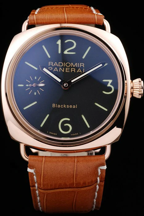 Panerai Radiomir Rose Gold Case Black Dial Brown Leather Strap new58612