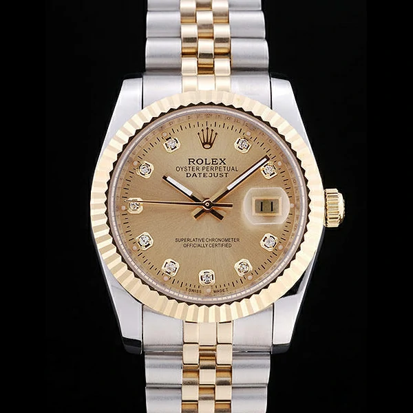 Rolex Datejust Gold Dial Diamonds Ribbed Bezel new58633