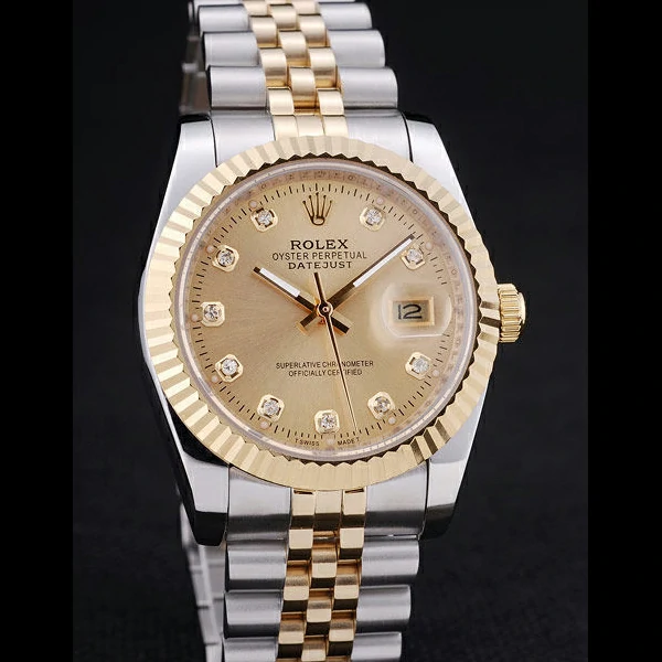 Rolex Datejust Gold Dial Diamonds Ribbed Bezel new58633