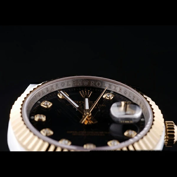 Rolex Datejust Black Dial Diamonds Ribbed Bezel new58634