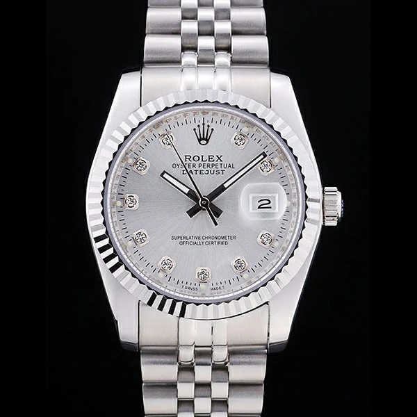 Rolex Datejust Silver Dial Diamonds Ribbed Bezel new58636